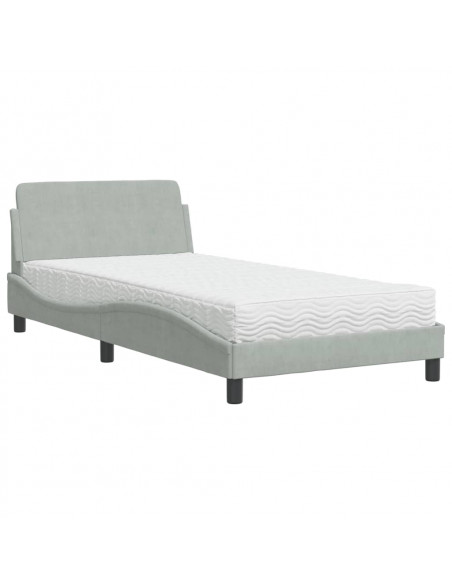 Letto con Materasso Grigio Chiaro 100x200 cm in Velluto