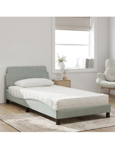 Letto con Materasso Grigio Chiaro 100x200 cm in Velluto