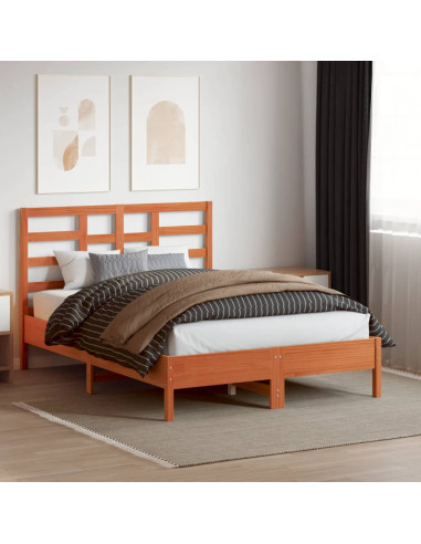 Testiera Marrone Cera 135 cm in Legno Massello di Pino