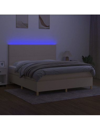 Letto a Molle con Materasso e LED Crema 160x200 cm in Tessuto
