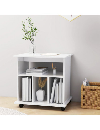 Mobiletto con Rotelle Bianco Lucido 60x45x60 cm in Truciolato