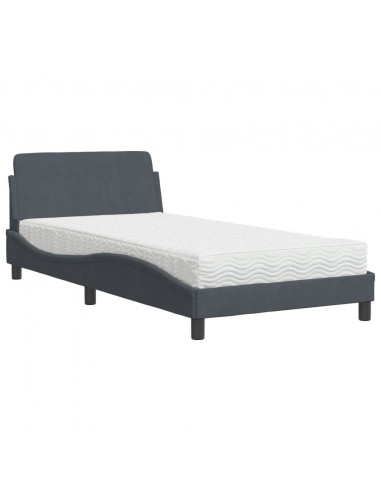 Letto con Materasso Grigio Scuro 100x200 cm in Velluto