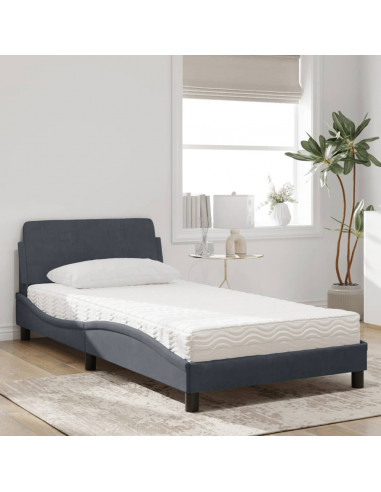 Letto con Materasso Grigio Scuro 100x200 cm in Velluto