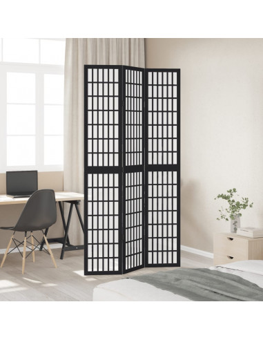 Divisorio Ambienti 3 Pannelli Nero Legno Massello di Paulownia