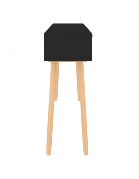 Tavolo Consolle Nero 105x30x75cm Massello Pino Rattan Naturale