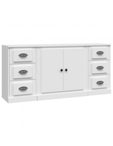 Credenze 3 pz Bianco in Legno Multistrato