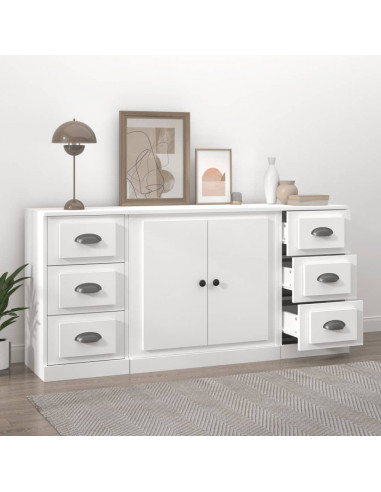 Credenze 3 pz Bianco in Legno Multistrato