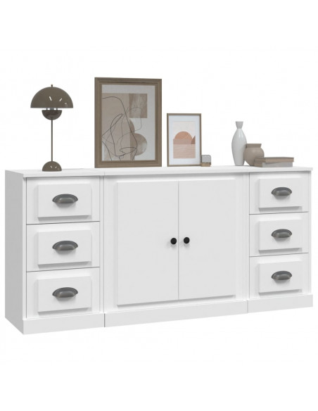 Credenze 3 pz Bianco in Legno Multistrato