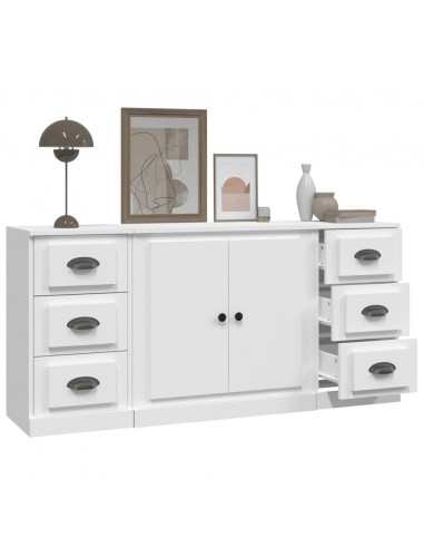 Credenze 3 pz Bianco in Legno Multistrato