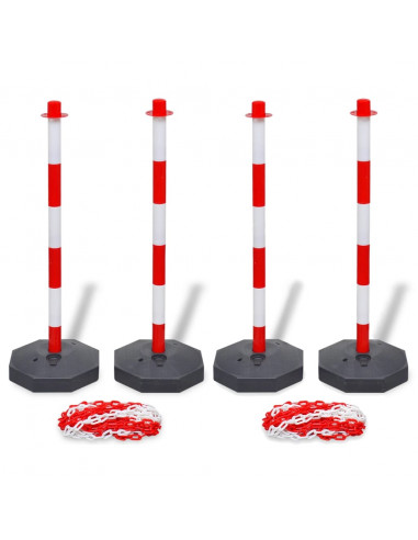 Set Stradale con 4 Pali e 2 Catene in Plastica 10 m Ciascuna
