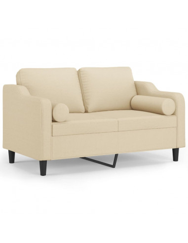 Divano a 2 Posti con Cuscini Crema 120 cm in Tessuto