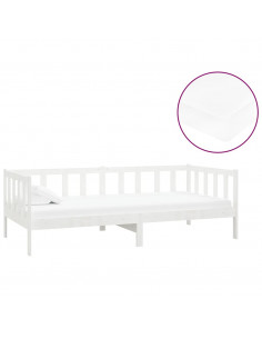 Divano Letto con Materasso 90x200 cm Bianco in Legno di Pino 2