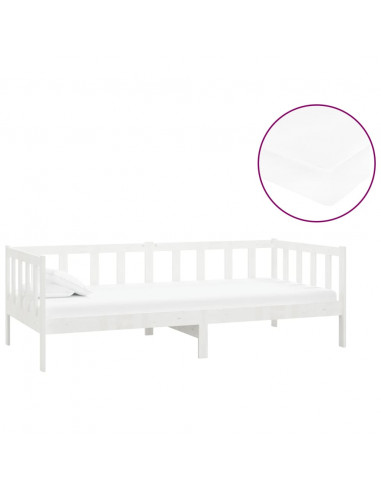 Divano Letto con Materasso 90x200 cm Bianco in Legno di Pino
