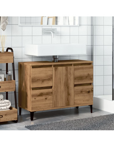 Mobile Lavabo Rovere Artigianale 80x33x60 cm Legno Multistrato