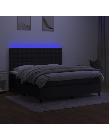 Letto a Molle con Materasso e LED Nero 160x200 cm in Tessuto