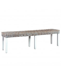 Panca 160 cm Bianca in Rattan Naturale Kubu e Massello di Mango 2