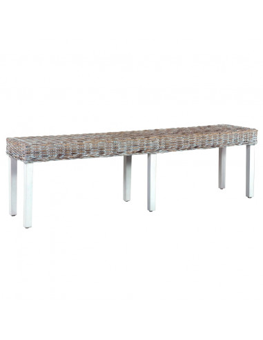Panca 160 cm Bianca in Rattan Naturale Kubu e Massello di Mango