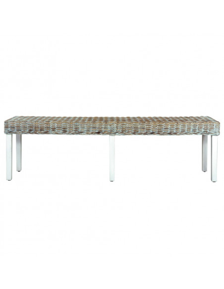 Panca 160 cm Bianca in Rattan Naturale Kubu e Massello di Mango