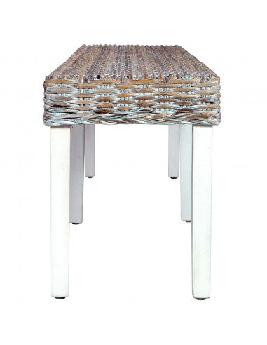 Panca 160 cm Bianca in Rattan Naturale Kubu e Massello di Mango