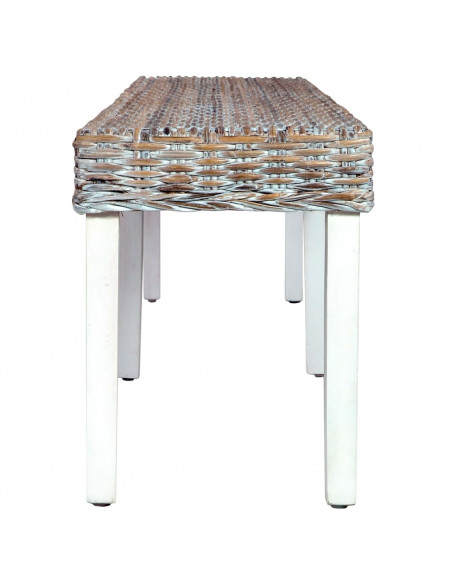 Panca 160 cm Bianca in Rattan Naturale Kubu e Massello di Mango