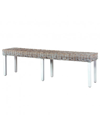 Panca 160 cm Bianca in Rattan Naturale Kubu e Massello di Mango