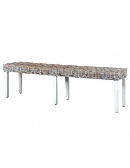 Panca 160 cm Bianca in Rattan Naturale Kubu e Massello di Mango