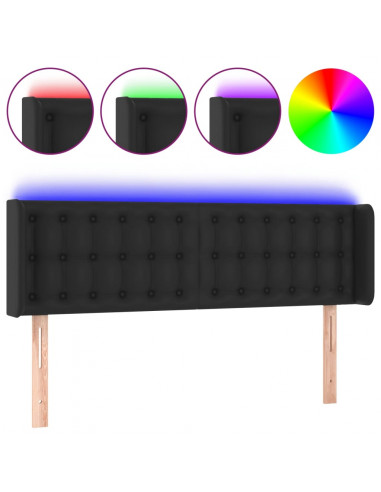 Testiera a LED Nera 147x16x78/88 cm in Similpelle