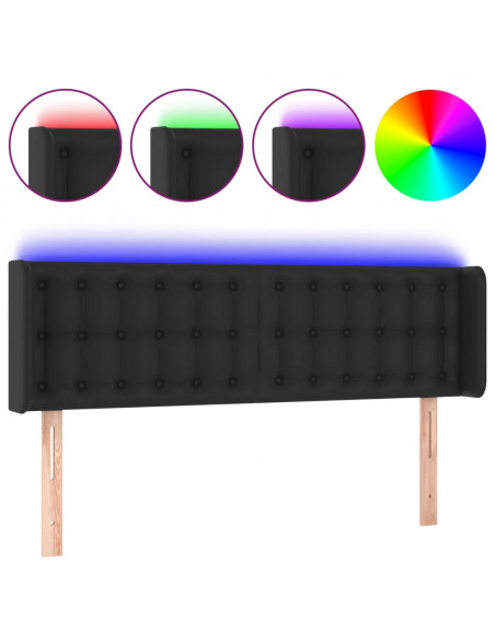 Testiera a LED Nera 147x16x78/88 cm in Similpelle