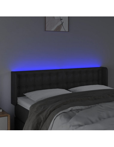 Testiera a LED Nera 147x16x78/88 cm in Similpelle