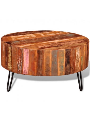 Tavolino da Salotto in Legno Massello di Recupero Rotondo
