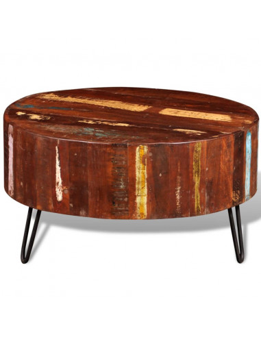 Tavolino da Salotto in Legno Massello di Recupero Rotondo