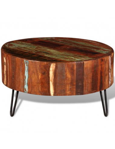 Tavolino da Salotto in Legno Massello di Recupero Rotondo