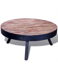 Tavolino da Salotto Rotondo in Legno di Recupero di Teak 2