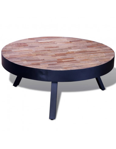 Tavolino da Salotto Rotondo in Legno di Recupero di Teak