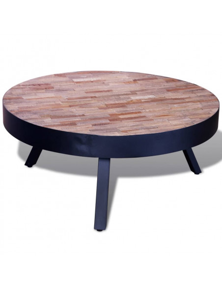 Tavolino da Salotto Rotondo in Legno di Recupero di Teak