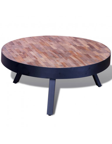 Tavolino da Salotto Rotondo in Legno di Recupero di Teak