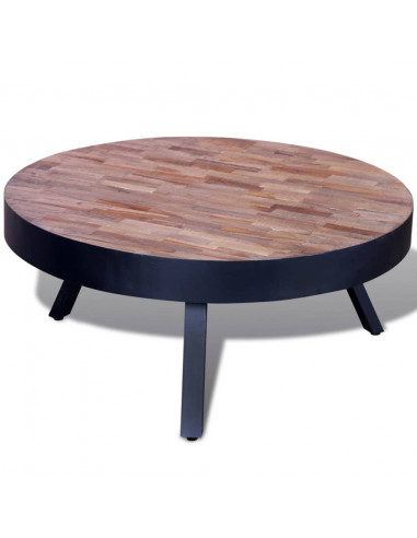 Tavolino da Salotto Rotondo in Legno di Recupero di Teak
