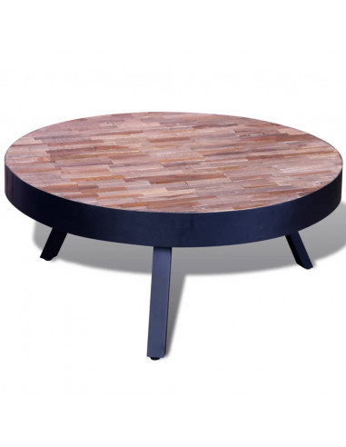 Tavolino da Salotto Rotondo in Legno di Recupero di Teak