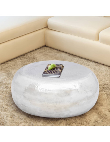 Tavolino per Caffè in Alluminio Martellato Argento