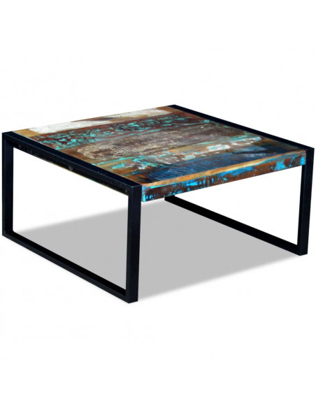 Tavolino da Salotto in Legno Massello Anticato 80x80x40 cm