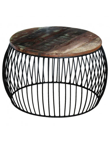 Tavolino da Salotto Rotondo Legno Massello di Recupero 68x37 cm