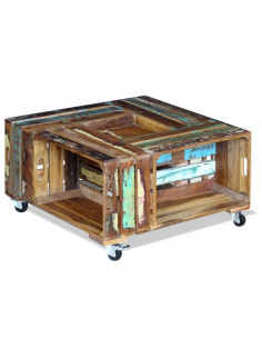 Tavolino da Salotto in Legno Massello Anticato 70x70x35 cm 2