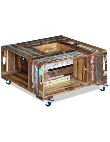 Tavolino da Salotto in Legno Massello Anticato 70x70x35 cm