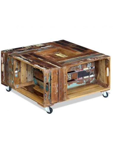 Tavolino da Salotto in Legno Massello Anticato 70x70x35 cm