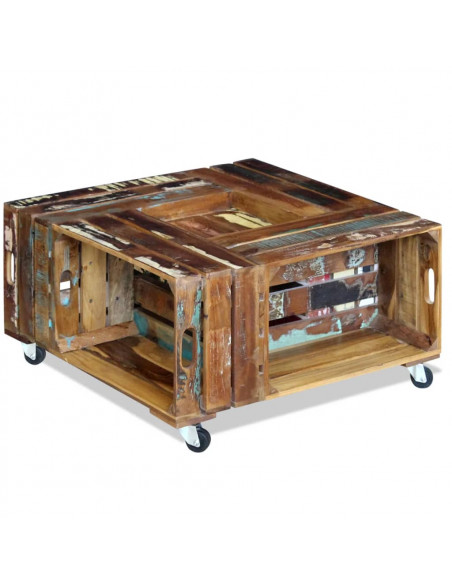 Tavolino da Salotto in Legno Massello Anticato 70x70x35 cm