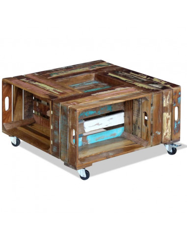 Tavolino da Salotto in Legno Massello Anticato 70x70x35 cm