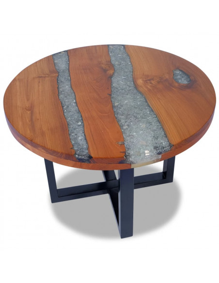 Tavolino da Salotto in Legno di Teak e Resina 60 cm