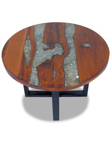 Tavolino da Salotto in Legno di Teak e Resina 60 cm