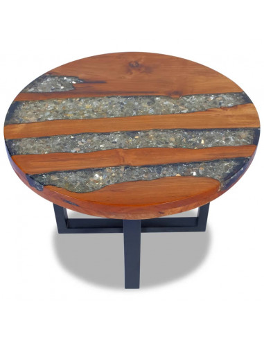 Tavolino da Salotto in Legno di Teak e Resina 60 cm