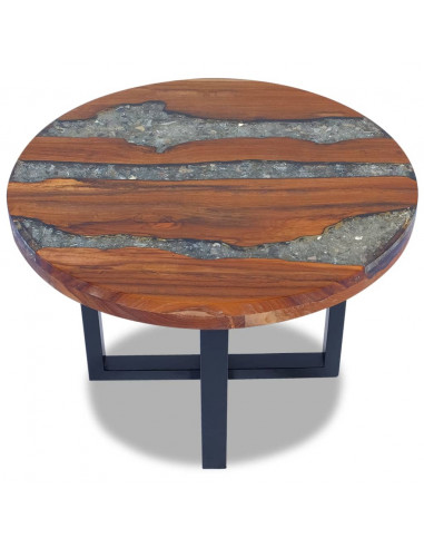 Tavolino da Salotto in Legno di Teak e Resina 60 cm